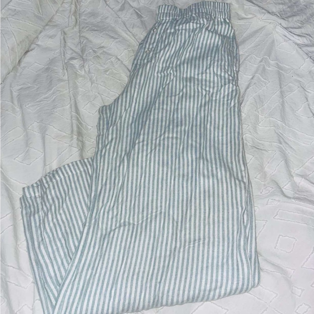 Striped Linen pants in green and White